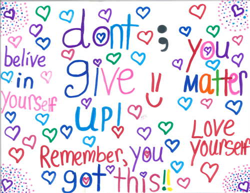 Colorful hearts with positive sayings